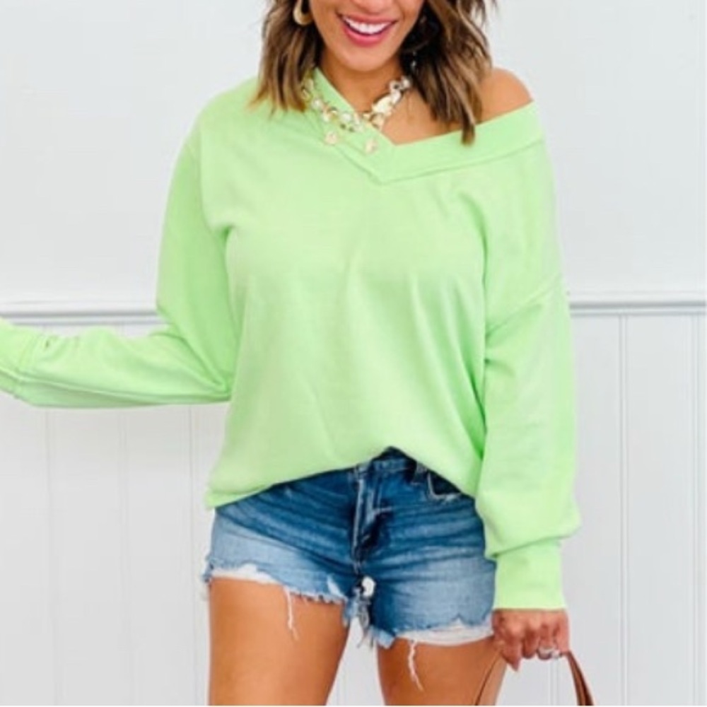 Green Oversized Long Sleeve Sweatshirt 1010